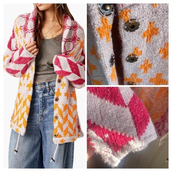 Free People Bright & Optimistic Oversized Shawl Collar Snap Close Knit Cardigan - Picture 9 of 17
